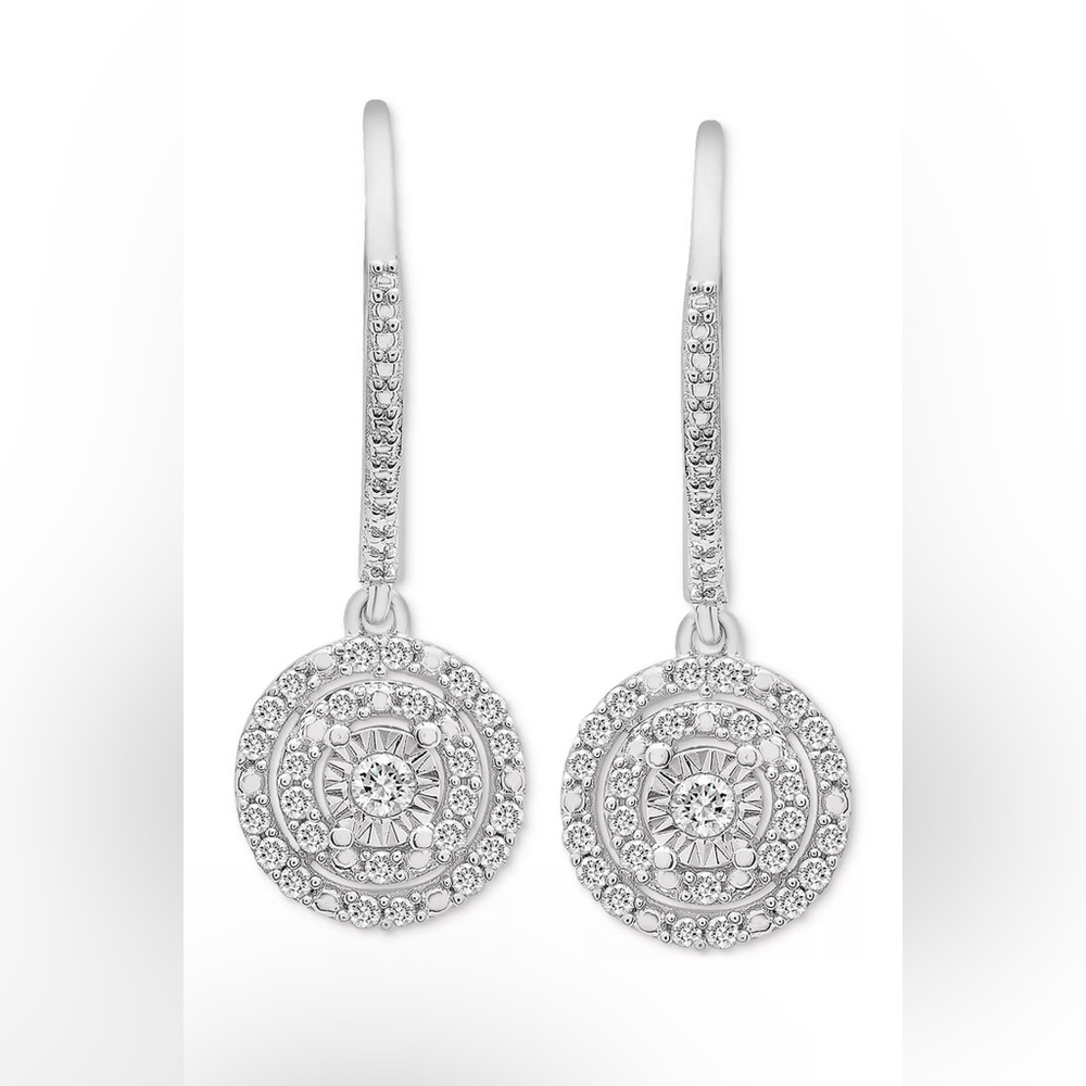 Diamond Circle Leverback Drop Earrings (1/4 ct. tw) in Sterling Silver, Macy's